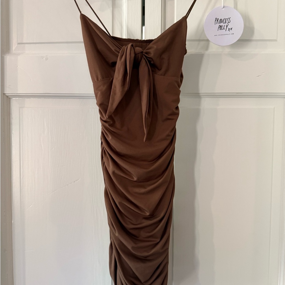 Princess Polly Brown Ruched Tie Front Mini Dress